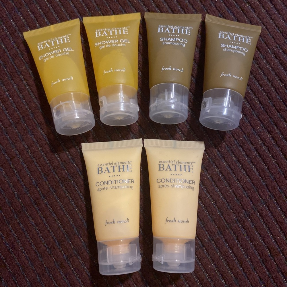 NEW! ESSENTIAL ELEMENTS TRAVEL SIZE BUNDLE OF 6 SHAMPOO, CONDITIONER SHOWER GEL